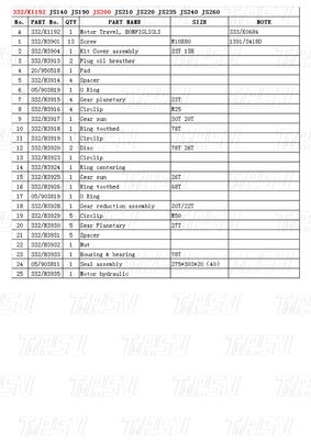 JS200 Stahlbagger Endantrieb Reiseantrieb Motor Katalog 332/K1192