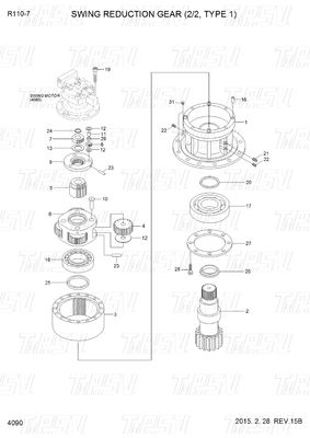 R110-7 Schwarz OEM Bagger Schwing Motor Antrieb Teile Katalog 31N4-10140