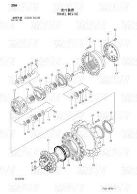 Hydraulische ZX200-3 Reise Endantrieb Katalog für Bagger 9233692 9261222