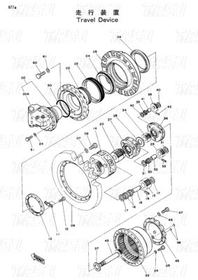 Schwarz EX200-1 BaggerFahrwerk Katalog mit Schraube auf der Installation 9066008 9080070 9096483