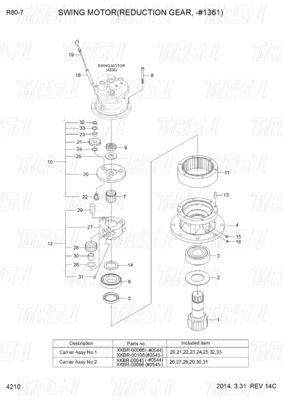 31N1-10140 31N1-10141 R80-7 Bagger Schwingantrieb Katalog Planetenreduktor Typ variiert je nach Modell