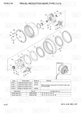 Anpassbar Schwarz 39Q6-42100 39Q6-42101 R220-9 Bagger Reiseantrieb Endreduktionskatalog für Maschinenreparatur