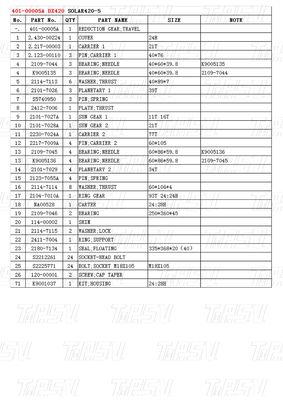 Planetarische 401-00005A DX420 Baggerfahrantrieb Katalog mit hydraulischem Schwingmotor